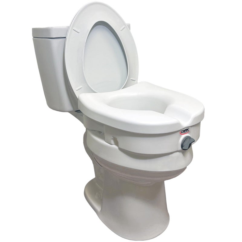 Carex E-Z Lock Raised Toilet Seat, Elongated Toilet Seat Riser, Adds 5 Inches of Height, 300 lbs Capacity, Elevating and Raising Seat for Elderly and Handicap, Universal, Slip-Resistant, White - Image 1
